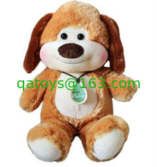 China Sitting Pose Brown Dog with Tag Badge Plush Toys supplier